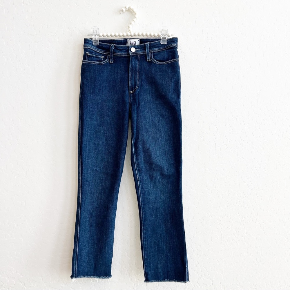Paige Women's Hoxton Slim Crop Jeans Straight Leg Raw Hem Dark Wash Stretch 27